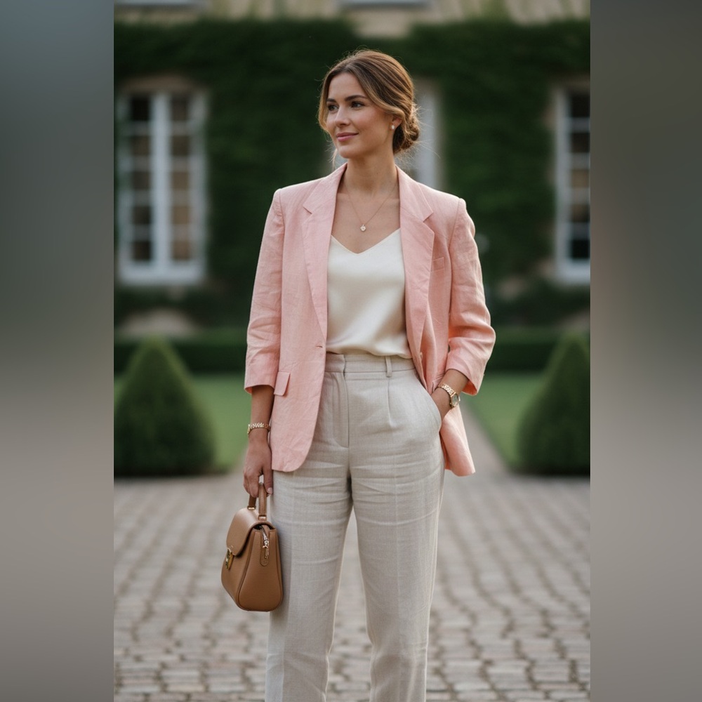 Vintage Women’s International Scene Pink Linen Blazer Size 3/4 Made in Macedonia